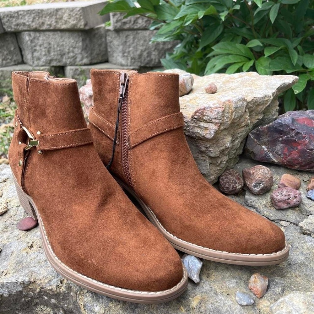 White Mountain Brown suede ankle boots with buckle detail - Picture 2 of 6